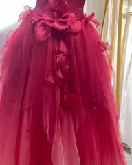 Cute Gradient Tulle Strapless A-Line Long Wedding Dress Evening Ball Gown ED01819