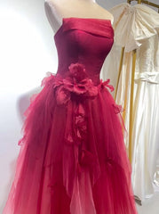 Cute Gradient Tulle Strapless A-Line Long Wedding Dress Evening Ball Gown ED01819