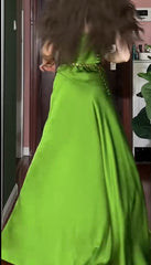 Elegant Green Spaghetti Strap Slit Satin Long Sleeveless Prom Dress Party Pong Evening Dress ED01821
