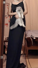 Black Sexy Chiffon Sheath Backless Long Prom Dress Spaghetti Strap Party Dress ED01825