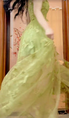 Sweet Green A-Line Tulle Embroidered Butterfly Long Prom Dress Adult Ceremony Birthday Dress Graduation Prom Dress ED01826