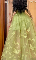 Sweet Green A-Line Tulle Embroidered Butterfly Long Prom Dress Adult Ceremony Birthday Dress Graduation Prom Dress ED01826