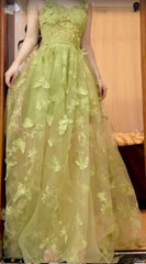 Sweet Green A-Line Tulle Embroidered Butterfly Long Prom Dress Adult Ceremony Birthday Dress Graduation Prom Dress ED01826