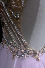 Gorgeous Pink A-Line Tulle High Neck Chiffon Long Beaded Backless Prom Dress Retro Wedding Birthday Dress ED01829