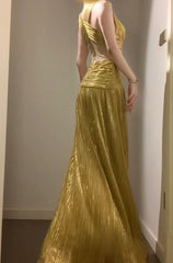 Temperament Golden V-neck Long Prom Dress Birthday Party Dress ED01830