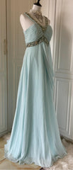 Gentle Tiffany Blue Chiffon V-neck Beaded Sequin A-Line Long Prom Dress Wedding Evening Dress ED01831