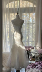 Fairy White Spaghetti Strap Mermaid Tulle Sequined Ball Dress Birthday Dress ED01840