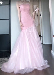 Beautiful Pink Strapless A-Line Tulle Sequined Long Ball Dress Birthday Evening Dress ED01841