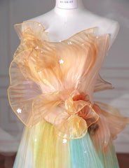 Beautiful Multicolor Strapless A-Line Tulle Long Prom Dress Wedding Dress Birthday Dress ED01842