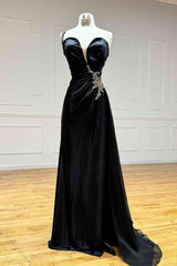 Black Rhinestone One Shoulder A Line Prom Dress with Slit ED01844