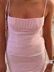 Elegant Mermaid Spaghetti Straps Floor Length Sleeveless Pink Prom Dress  ED01845