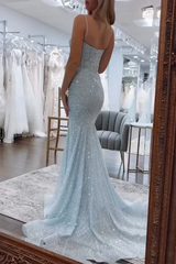 Sweetheart Spaghetti Straps Long Mermaid Sequins Party Prom Dress  ED01846
