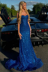 Sweetheart Spaghetti Straps Long Mermaid Sequins Party Prom Dress  ED01846