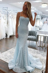 Sweetheart Spaghetti Straps Long Mermaid Sequins Party Prom Dress  ED01846