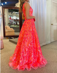 Unique  A-Line One Shoulder Sequin Lace Long Prom Dresses Floor Length Sparkly Evening Dress ED01848