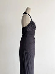 Sparkling Gradient Dark Gray Halter Neck Ruffle Sheath Prom Dress Birthday Dress ED01851