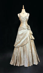 Sparkling A-Line V-neck Satin Backless Long Prom Dress Formal Evening Dress Graduation Prom Dress ED01853