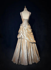 Sparkling A-Line V-neck Satin Backless Long Prom Dress Formal Evening Dress Graduation Prom Dress ED01853