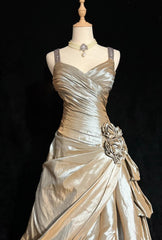 Sparkling A-Line V-neck Satin Backless Long Prom Dress Formal Evening Dress Graduation Prom Dress ED01853