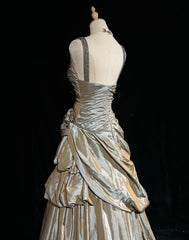 Sparkling A-Line V-neck Satin Backless Long Prom Dress Formal Evening Dress Graduation Prom Dress ED01853