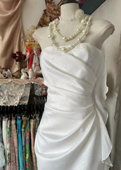 White Elegant Sheath Strapless Chiffon Prom Dress Birthday Dress ED01854