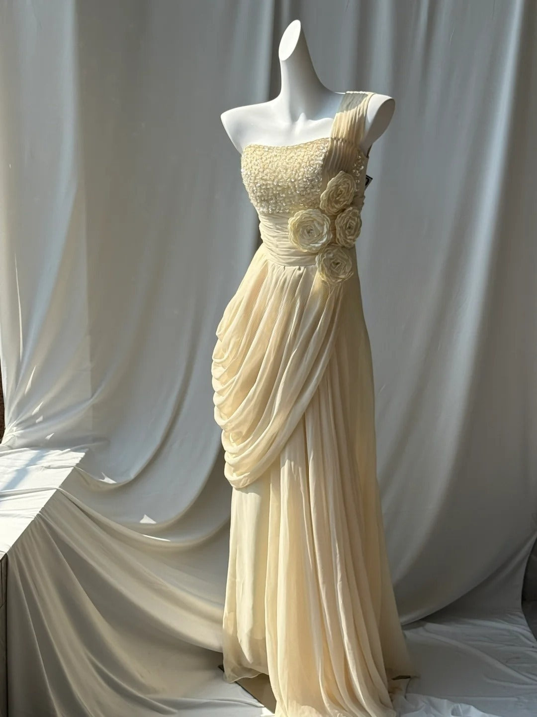 Stunning One Shoulder Beaded Sequin Chiffon Long Prom Dress Formal Evening Dress Simple Wedding Dress ED01857