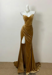 Elegant Mermaid Sweetheart Neck Velvet Long Prom Dress Strapless Formal Evening Gown ED01858