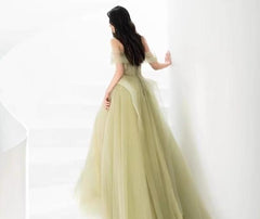 Green Off Shoulder Lace Long Prom Dress, Green Formal Dress ED0673