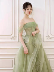 Green Off Shoulder Lace Long Prom Dress, Green Formal Dress ED0673