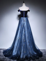 Dark Blue Tulle Velvet Long Prom Dress, Blue Evening Dress ED0885