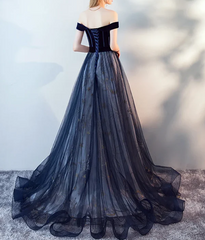 Dark Blue Tulle Velvet Long Prom Dress, Blue Evening Dress ED0885