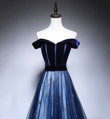 Dark Blue Tulle Velvet Long Prom Dress, Blue Evening Dress ED0885