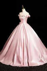 Pink A-Line Off Shoulder Satin Long Prom Dress, Beautiful A-Line Off the Shoulder Party Dress ED0994