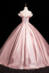 Pink A-Line Off Shoulder Satin Long Prom Dress, Beautiful A-Line Off the Shoulder Party Dress ED0994