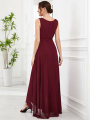 Weitese Chiffon Sleeveless Front Slit V-Neck Layered Formal Evening Dress