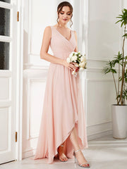 Weitese Chiffon Sleeveless Front Slit V-Neck Layered Formal Evening Dress