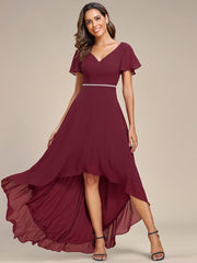 Weitese Flowy High-low Chiffon Ruffle Sleeves Bridesmaid Dress