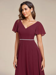 Weitese Flowy High-low Chiffon Ruffle Sleeves Bridesmaid Dress