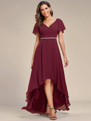Weitese Flowy High-low Chiffon Ruffle Sleeves Bridesmaid Dress
