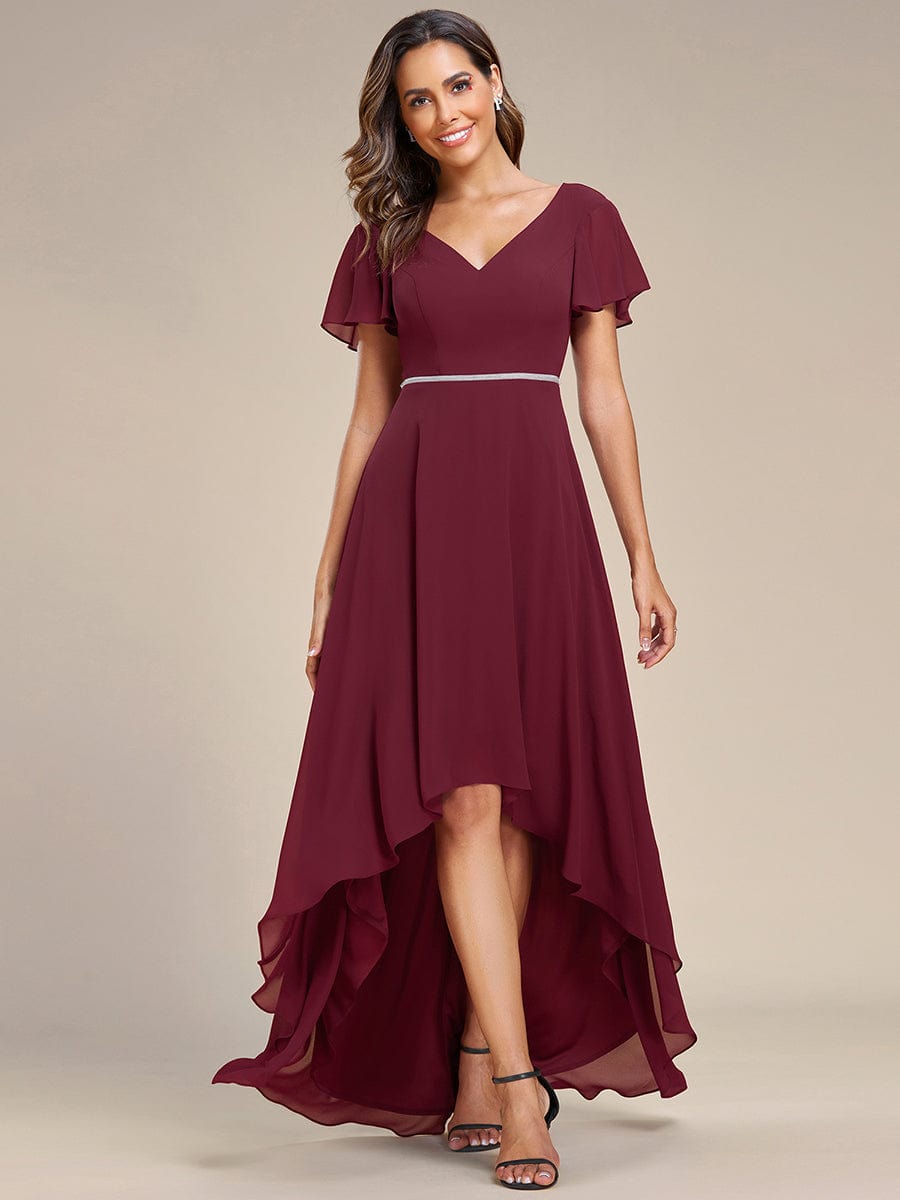 Weitese Flowy High-low Chiffon Ruffle Sleeves Bridesmaid Dress
