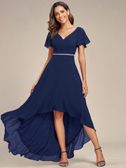 Weitese Flowy High-low Chiffon Ruffle Sleeves Bridesmaid Dress