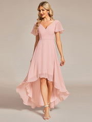 Weitese Flowy High-low Chiffon Ruffle Sleeves Bridesmaid Dress