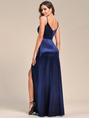 Weitese Spaghetti Straps High Stretch V-Neck Sleeveless Satin Evening Dress