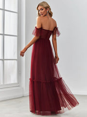 Wholesale Off the Shoulder Sweetheart Pleated Tulle Evening Dress