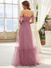 Wholesale Off the Shoulder Sweetheart Pleated Tulle Evening Dress