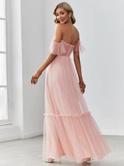 Wholesale Off the Shoulder Sweetheart Pleated Tulle Evening Dress