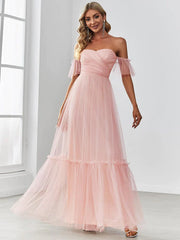 Wholesale Off the Shoulder Sweetheart Pleated Tulle Evening Dress