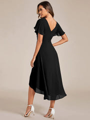 Aimishang Chic V Neck High-Low Wedding Guest Dress Elegant Bridesmaid Dresses