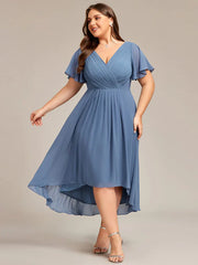 Aimishang Chic V Neck High-Low Wedding Guest Dress Elegant Bridesmaid Dresses