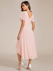 Aimishang Chic V Neck High-Low Wedding Guest Dress Elegant Bridesmaid Dresses
